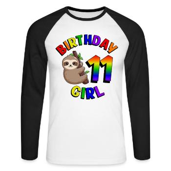 Geburtstag 11 Mädchen Niedliches Baby Faultier - Unisex Baseballshirt langarm - Weiß/Schwarz - Vorne - Nik (191cm)