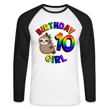 Geburtstag 10 Mädchen Niedliches Baby Faultier - Unisex Baseballshirt langarm - Weiß/Schwarz - Vorne - Nik (191cm)