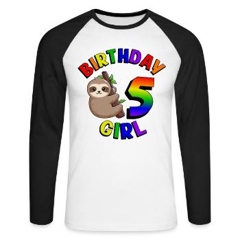 Geburtstag 5 Mädchen Niedliches Baby Faultier - Unisex Baseballshirt langarm - Weiß/Schwarz - Vorne - Nik (191cm)