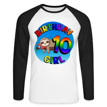 Geburtstag 10 Mädchen Süßes Baby Faultier - Unisex Baseballshirt langarm - Weiß/Schwarz - Vorne - Nik (191cm)