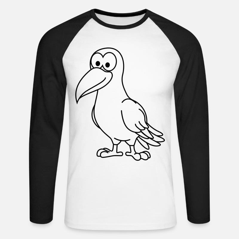 Krähe Comic Tier - Unisex Baseballshirt langarm - Weiß/Schwarz