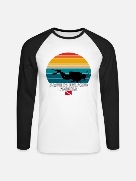 Amelia Island US Island Diving - Unisex Long Sleeve Baseball T-Shirt - white/black