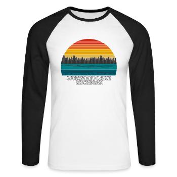 Lac Norwood, Michigan - T-shirt baseball manches longues Homme - blanc/noir - Devant - Nik (191cm)