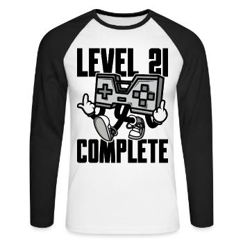 Level 21 Complete Geburtstagsgeschenk 21 Jahre - Unisex Baseballshirt langarm - Weiß/Schwarz - Vorne - Nik (191cm)