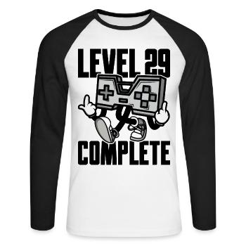 Level 29 Complete Birthday Gift 29 Years - Unisex Long Sleeve Baseball T-Shirt - white/black - Front - Nik (191cm)