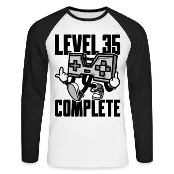 Level 35 Complete Birthday Gift 35 Years - Unisex Long Sleeve Baseball T-Shirt - white/black - Front - Nik (191cm)