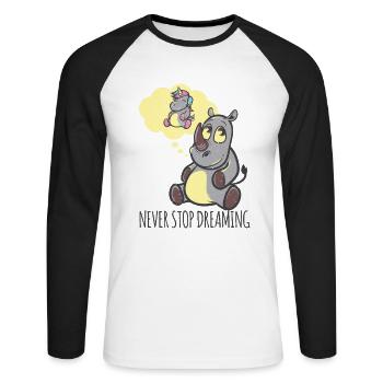 Nashorn träumt vom Einhorn niemals aufgeben - Unisex Baseballshirt langarm - Weiß/Schwarz - Vorne - Nik (191cm)