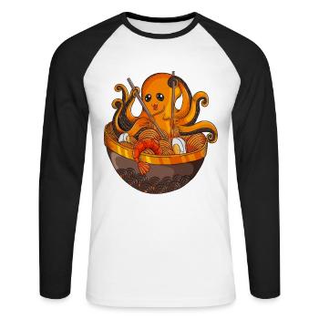 Octopus Sushi Fan Japon Amateurs de cuisine japonaise - T-shirt baseball manches longues Homme - blanc/noir - Devant - Nik (191cm)