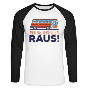 Beruf Busfahrer mein Bus meine Regeln raus - Unisex Baseballshirt langarm - Weiß/Schwarz - Vorne - Nik (191cm)
