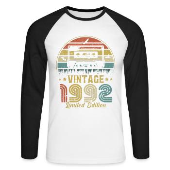Vintage cassette 1992 - Unisex Long Sleeve Baseball T-Shirt - white/black - Front - Nik (191cm)
