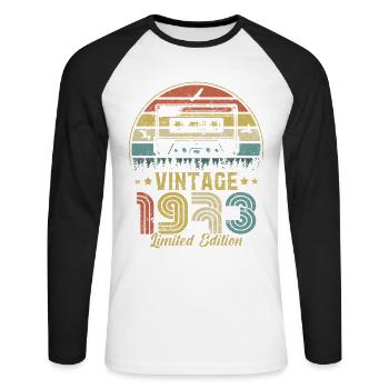 Cassette vintage 1973 - T-shirt baseball manches longues Homme - blanc/noir - Devant - Nik (191cm)