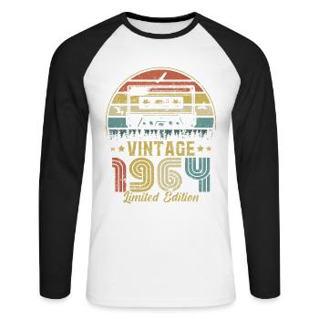 Cassette vintage 1964 - T-shirt baseball manches longues Homme - blanc/noir - Devant - Nik (191cm)