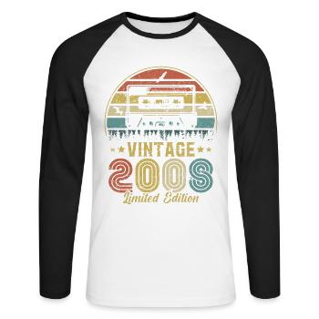 Cassette vintage 2008 - T-shirt baseball manches longues Homme - blanc/noir - Devant - Nik (191cm)