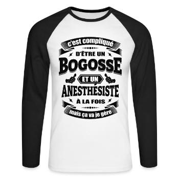 BOGOSSE ET ANESTHÉSISTE - T-shirt baseball manches longues Homme - blanc/noir - Devant - Nik (191cm)
