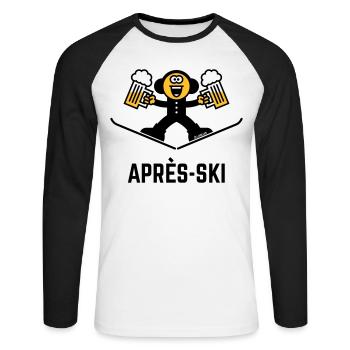 Après-Ski (Bier / Karikatur / 3C) - Unisex Baseballshirt langarm - Weiß/Schwarz - Vorne - Nik (191cm)