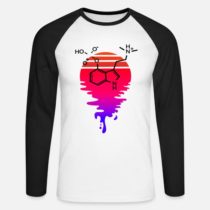 Psilocybin Molekül mit Retro Sunset - Unisex Baseballshirt langarm - Weiß/Schwarz