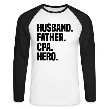 Comptable Vérificateur d’impôt Auditeur - T-shirt baseball manches longues Homme - blanc/noir - Devant - Nik (191cm)