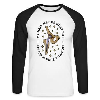 Chirurgie de la hanche nouvelle articulation - T-shirt baseball manches longues Homme - blanc/noir - Devant - Nik (191cm)