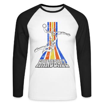 Handball Handball Player Handball Player Vintage Retro - T-shirt baseball manches longues Homme - blanc/noir - Devant - Nik (191cm)