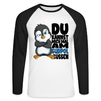 Kannst mich mal am Südpol küssen Pinguine - Unisex Baseballshirt langarm - Weiß/Schwarz - Vorne - Nik (191cm)