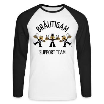 Bräutigam Support Team (JGA, Karikatur, Tanz, B) - Unisex Baseballshirt langarm - Weiß/Schwarz - Vorne - Nik (191cm)