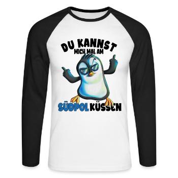 Kannst mich mal am Südpol küssen Pinguine - Unisex Baseballshirt langarm - Weiß/Schwarz - Vorne - Nik (191cm)