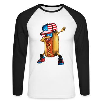 Drôle de hot-dog dabbing restauration rapide cuisine - T-shirt baseball manches longues Homme - blanc/noir - Devant - Nik (191cm)