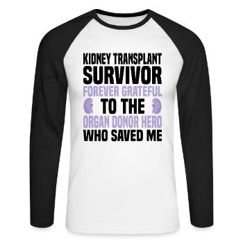 Sensibilisation à la transplantation rénale et aux maladies cancéreuses - T-shirt baseball manches longues Homme - blanc/noir - Devant - Nik (191cm)