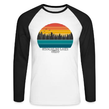 Shocalog Lake Ohio - Unisex Baseballshirt langarm - Weiß/Schwarz - Vorne - Nik (191cm)