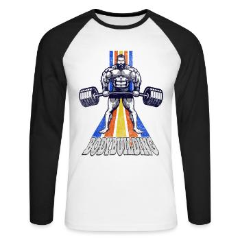 Bodybuilding Bodybuilder Gewichtheben Kraftsport - Unisex Baseballshirt langarm - Weiß/Schwarz - Vorne - Nik (191cm)