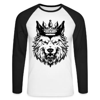 Roi tête de couronne de loup - T-shirt baseball manches longues Homme - blanc/noir - Devant - Nik (191cm)