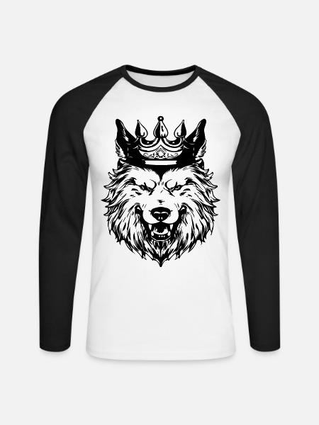 Wolf Crown Head King - Unisex Long Sleeve Baseball T-Shirt - white/black