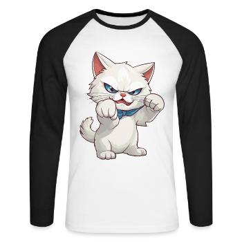 Katze Faust Kater Kätzchen Weiß Cartoon Comic - Unisex Baseballshirt langarm - Weiß/Schwarz - Vorne - Nik (191cm)