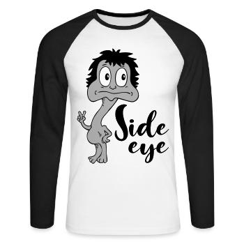 Sprüche Lustige Comic Side eye - Unisex Baseballshirt langarm - Weiß/Schwarz - Vorne - Nik (191cm)