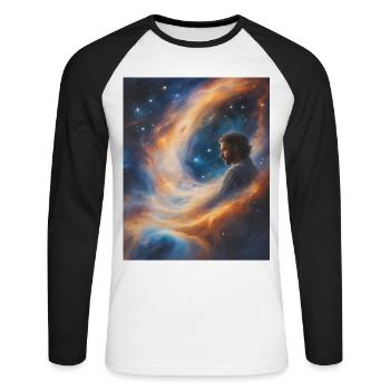 Dieu transcende dans la poussière d’étoiles - T-shirt baseball manches longues Homme - blanc/noir - Devant - Nik (191cm)