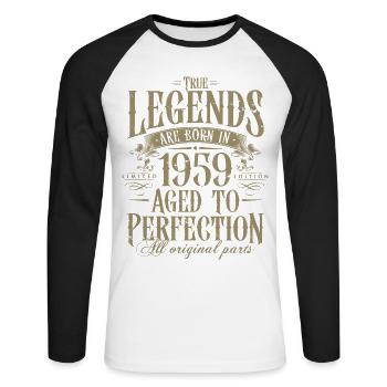 Né en 1959 Cadeau d’anniversaire Legends - T-shirt baseball manches longues Homme - blanc/noir - Devant - Nik (191cm)
