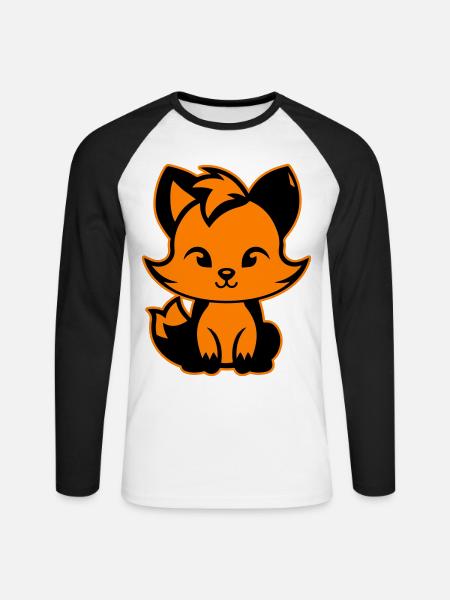 Renard mignon mignon bébé - T-shirt baseball manches longues Homme - blanc/noir