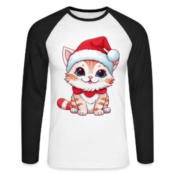 Chat Noël Noël Chat Mignon Joyeux Catmas - T-shirt baseball manches longues Homme - blanc/noir - Devant - Nik (191cm)