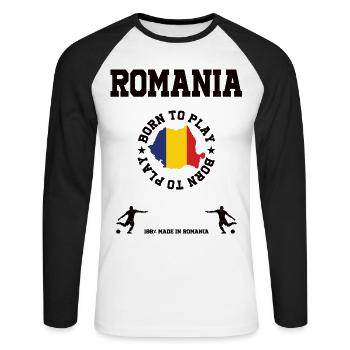 Rumänien - Unisex Baseballshirt langarm - Weiß/Schwarz - Vorne - Nik (191cm)