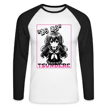Tsundere Girl Cute Anime Girl - Unisex Long Sleeve Baseball T-Shirt - white/black - Front - Nik (191cm)