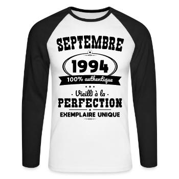 30th Anniversary - September 1994 Perfection - Unisex Long Sleeve Baseball T-Shirt - white/black - Front - Nik (191cm)