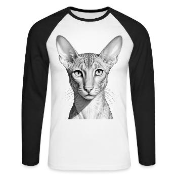 Lustige orientalische Kurzhaarkatze - Unisex Baseballshirt langarm - Weiß/Schwarz - Vorne - Nik (191cm)