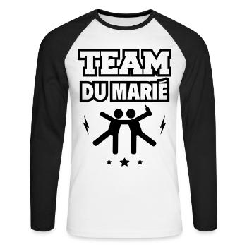 Team du marié,, enterrement de vie de garçon,EVG - T-shirt baseball manches longues Homme - blanc/noir - Devant - Nik (191cm)