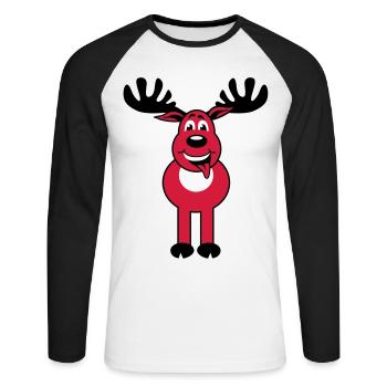 Deer Rudolph 3c Funny cartoon character - Unisex Long Sleeve Baseball T-Shirt - white/black - Front - Nik (191cm)