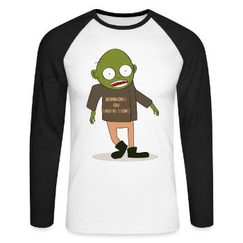 Zombie gourmand - T-shirt baseball manches longues Homme - blanc/noir - Devant - Nik (191cm)