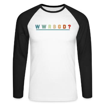 WWRBGD? RBG Ruth Bader Ginsburg Retro Feministin - Unisex Baseballshirt langarm - Weiß/Schwarz - Vorne - Nik (191cm)