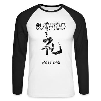 Bushido 6 - Unisex Baseballshirt langarm - Weiß/Schwarz - Vorne - Nik (191cm)