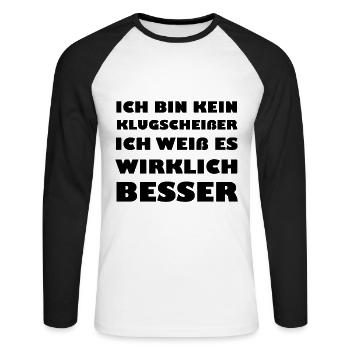 Klugscheißer - Unisex Baseballshirt langarm - Weiß/Schwarz - Vorne - Nik (191cm)