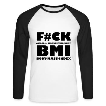 F#CK BMI - Unisex Baseballshirt langarm - Weiß/Schwarz - Vorne - Nik (191cm)