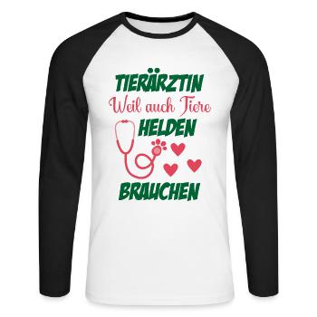 Tierarzt Geschenk Weil auch Tiere Helden brauchen - Unisex Baseballshirt langarm - Weiß/Schwarz - Vorne - Nik (191cm)
